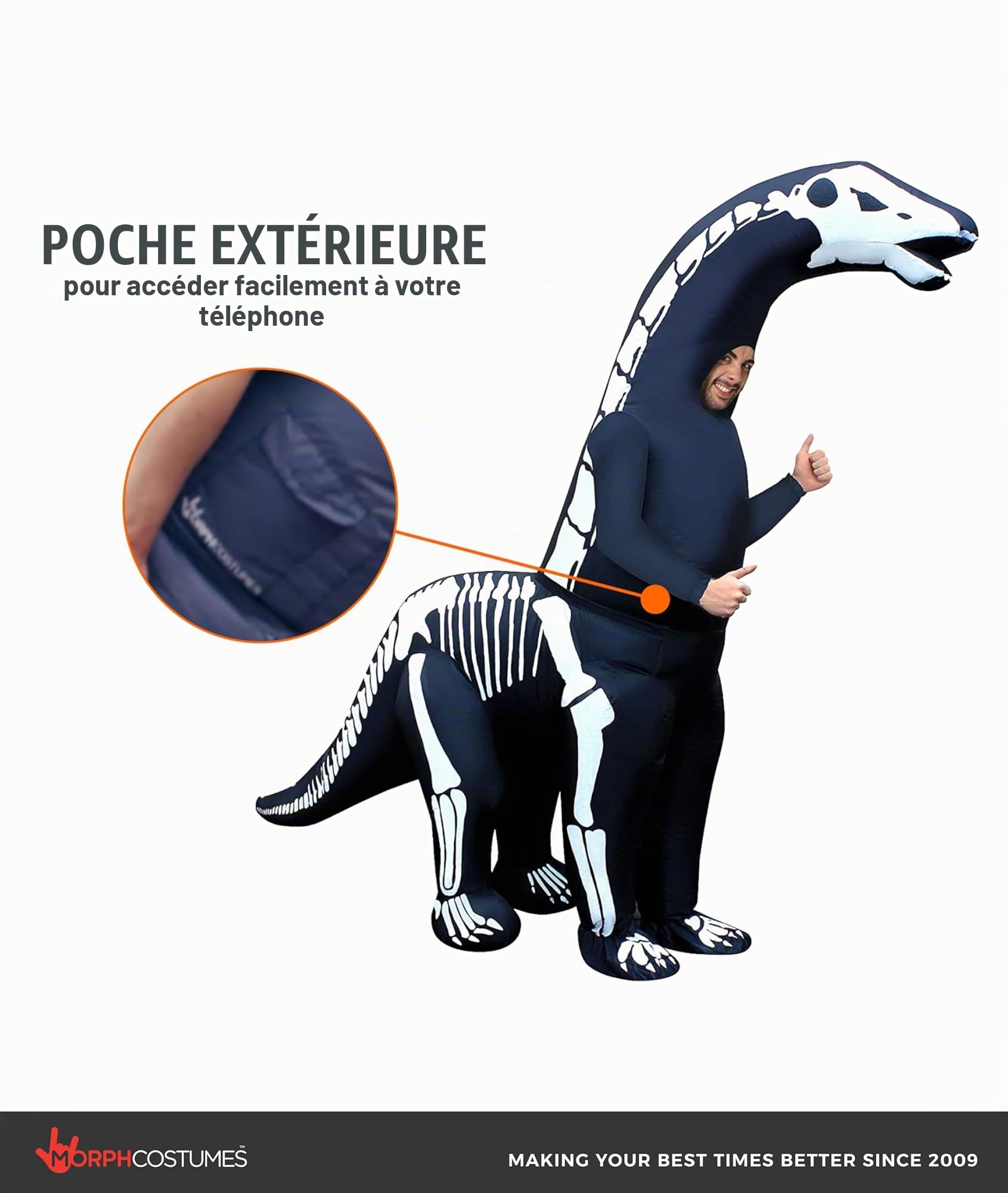 Morph Deguisement Gonflable Dinosaure Adulte, Costume Halloween Noir