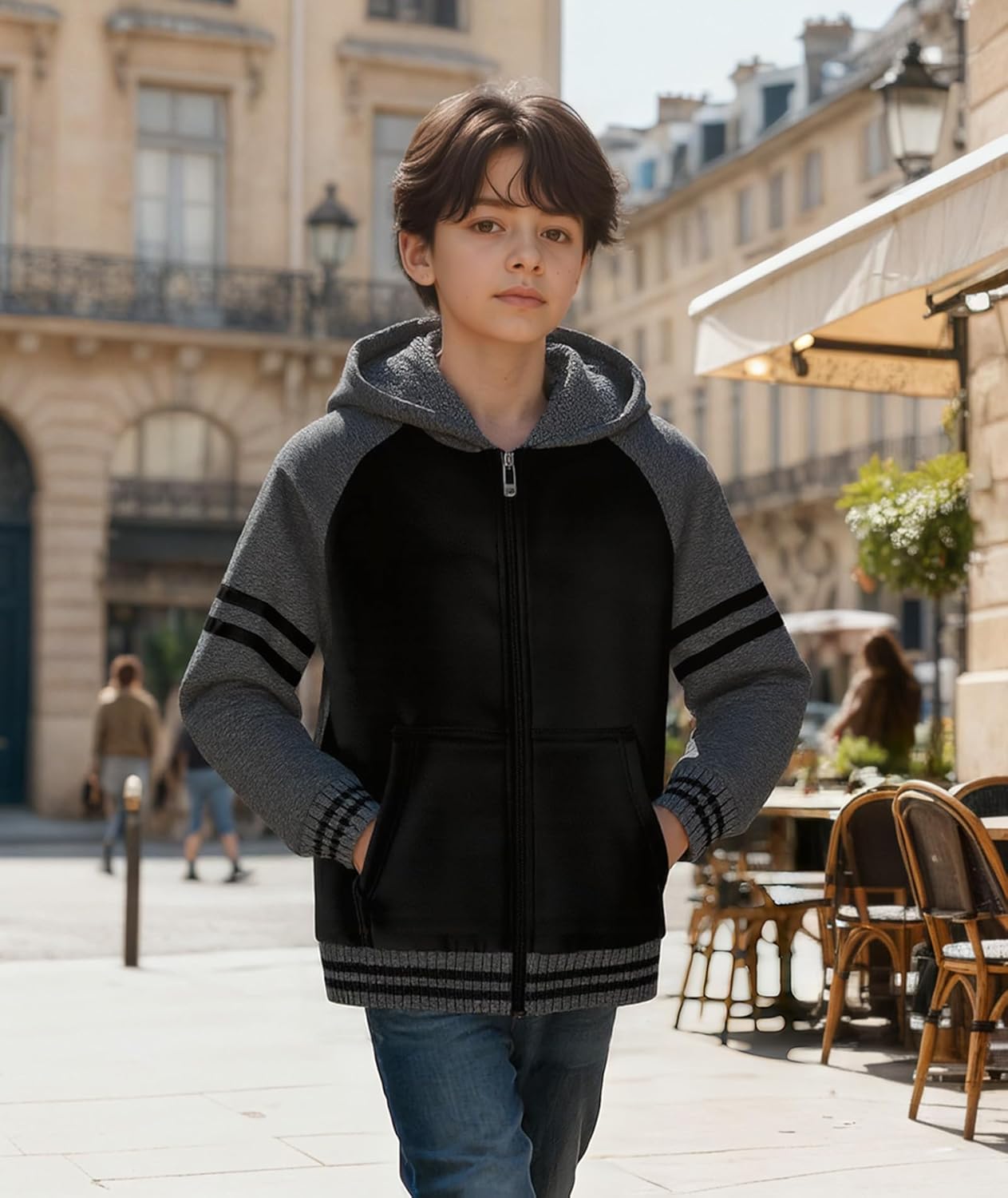 ZITY Boys Hoodie Kids Fleece Sherpa Lined Jacket Youth Zip Up Heavyweight Hooded Sweatshirt Teen Winter Warm Coat - Image 2