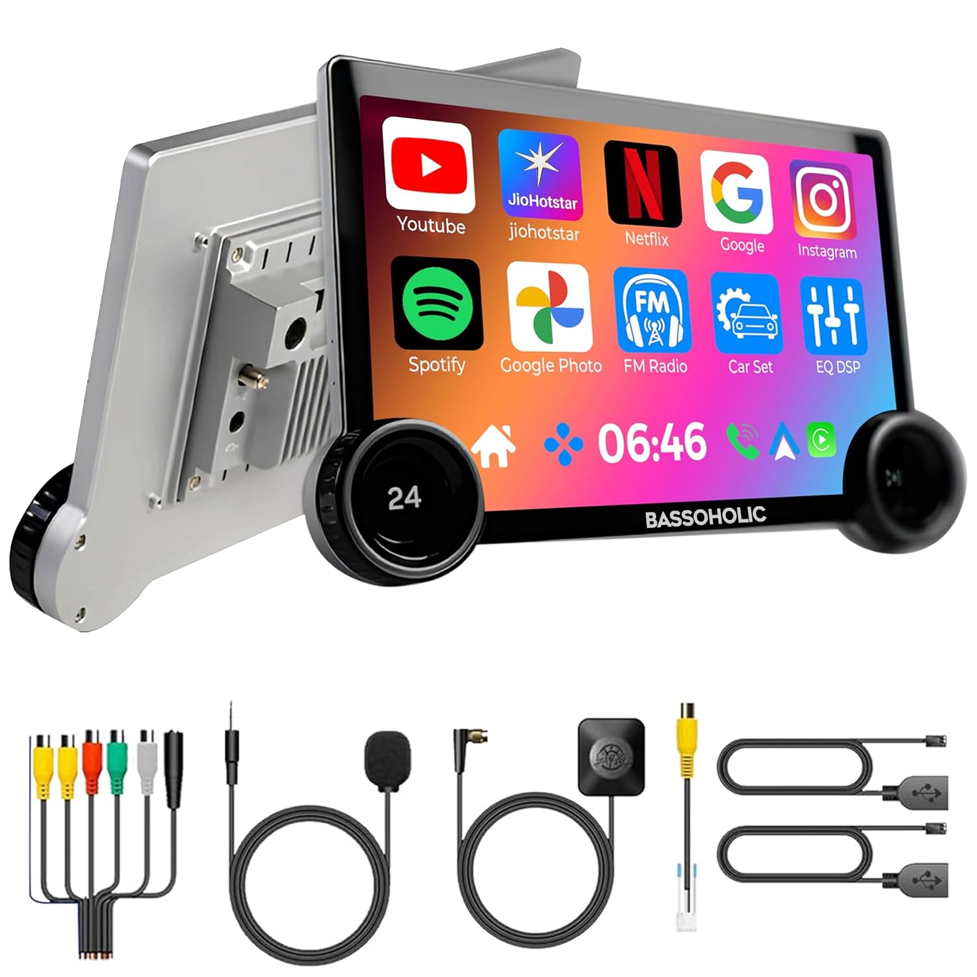 10.1 inch Diamond 2K Android Player|Android 13 MTK Processor| Car Stereo | Android Auto | IPS Touch Screen 2560x1440p |4+64GB|WiFi|GPS|GoogleMap|Bluetooth|DSP Band with Dual Rotary Knob