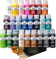 FolkArt 99445 Acrylic Craft Paint Set: 24 Vibrant 2oz Colors + 10 Brushes for Paint-n-Sip Classes & Crafts
