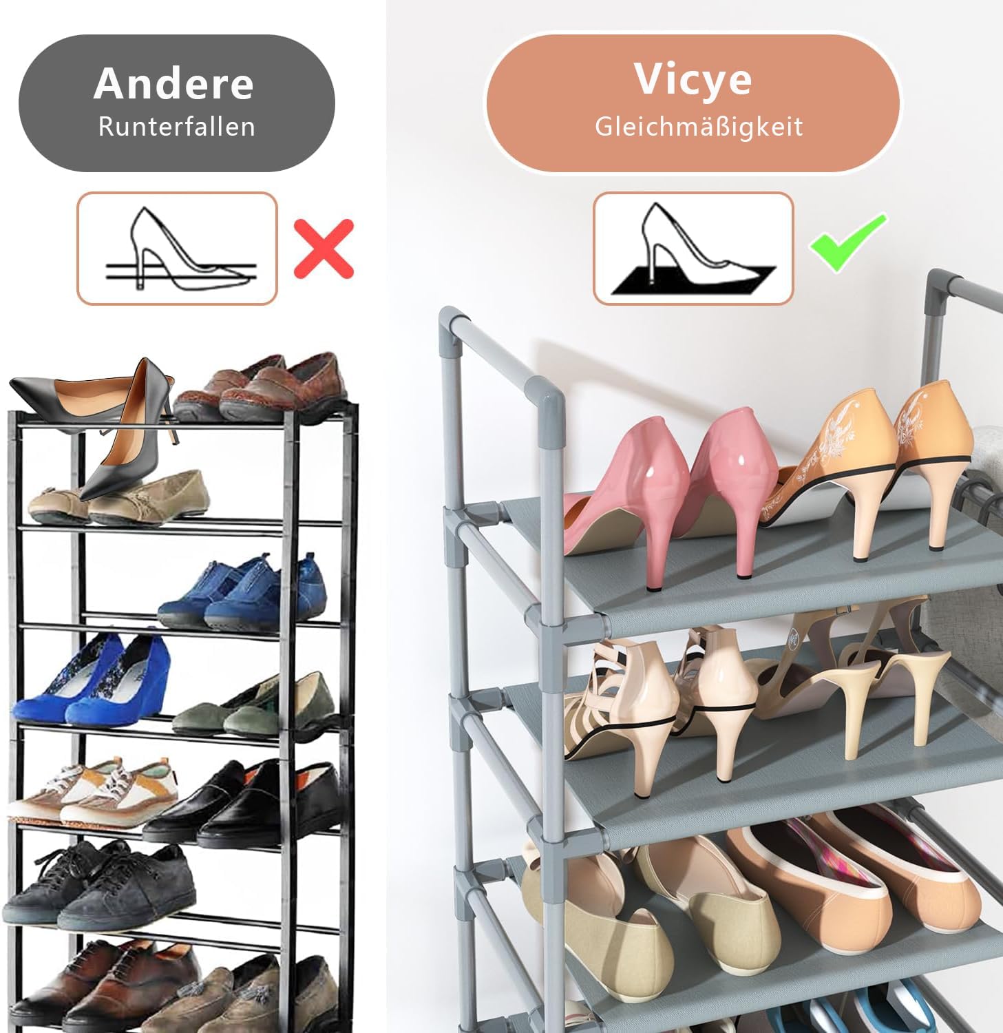 Vicye Scarpiera 10 Ripiani, Scarpiera Migliorare l'utilizzo dello spazio Slim per 20-25 Paia di Scarpe, Scaffale Scarpe in Tessuto, Portascarpe Alta Aperta per Ingresso Corridoio, Soggiorno