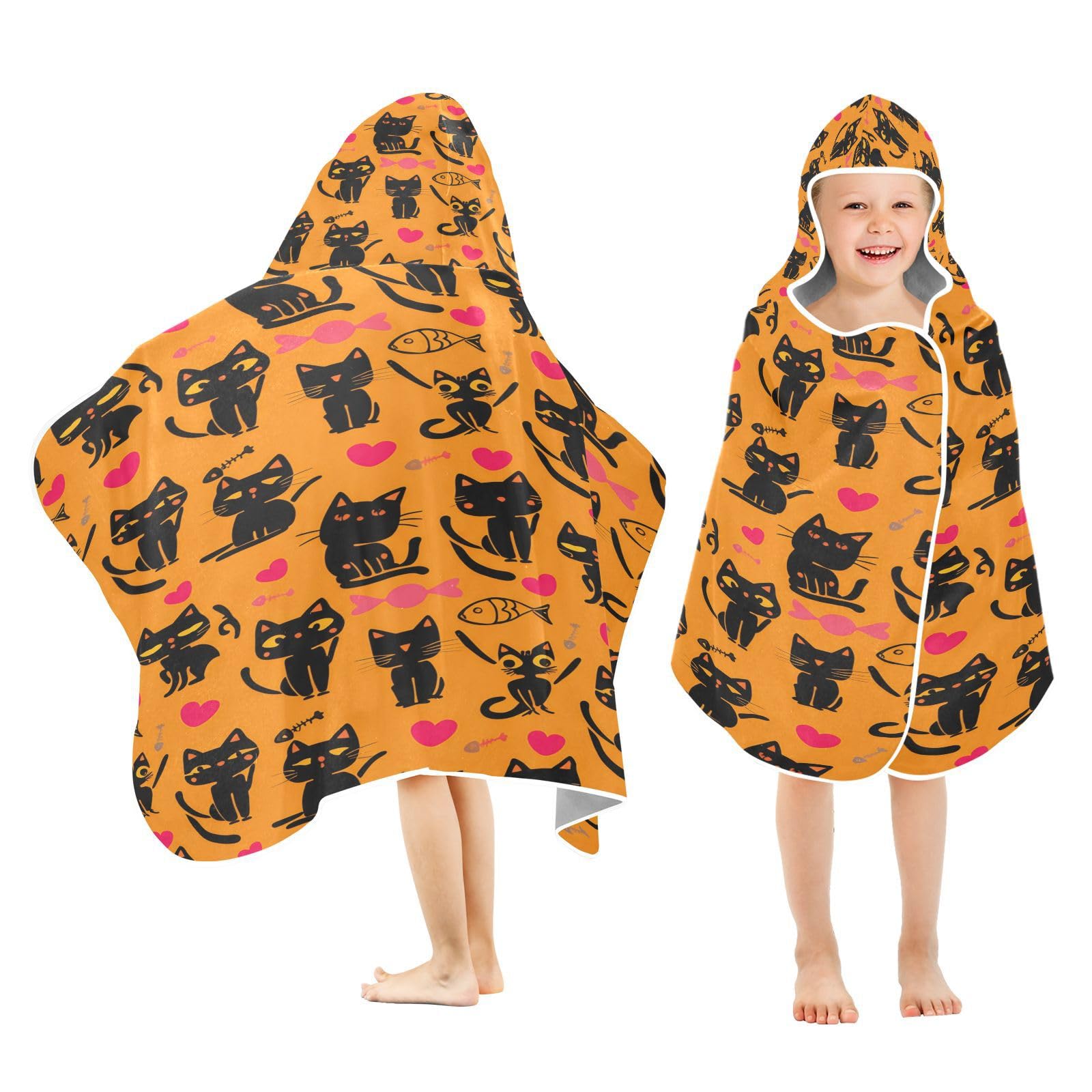 Nesatuwa Hooded Towel for Kids,Halloween Cats Kids Beach Bath Towels Soft Absorbent Quick Dry Poncho Towel for Girls Boys