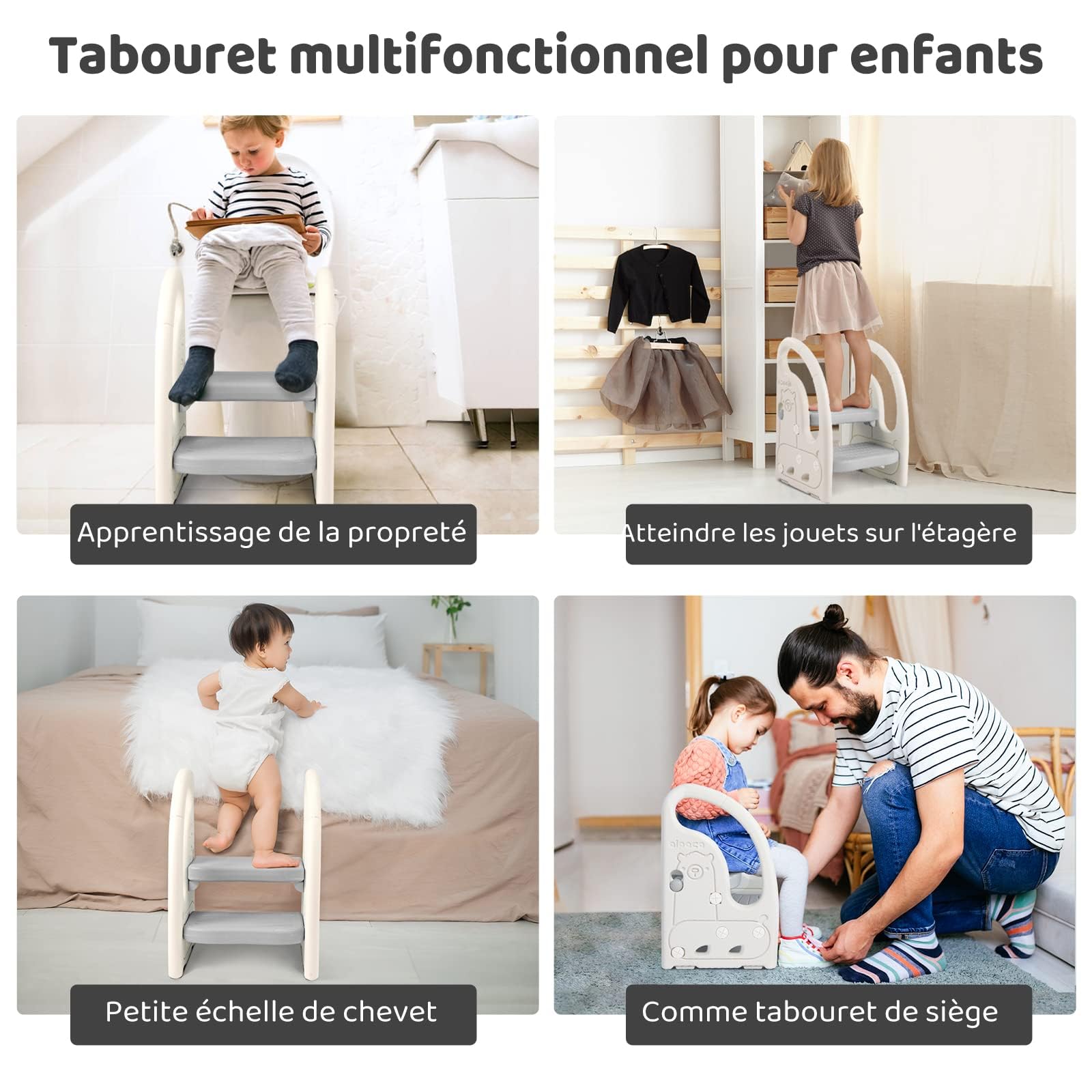 Onasti Marche Pied Enfant Tabouret 2 marches Multifonction Antidérapant Gris