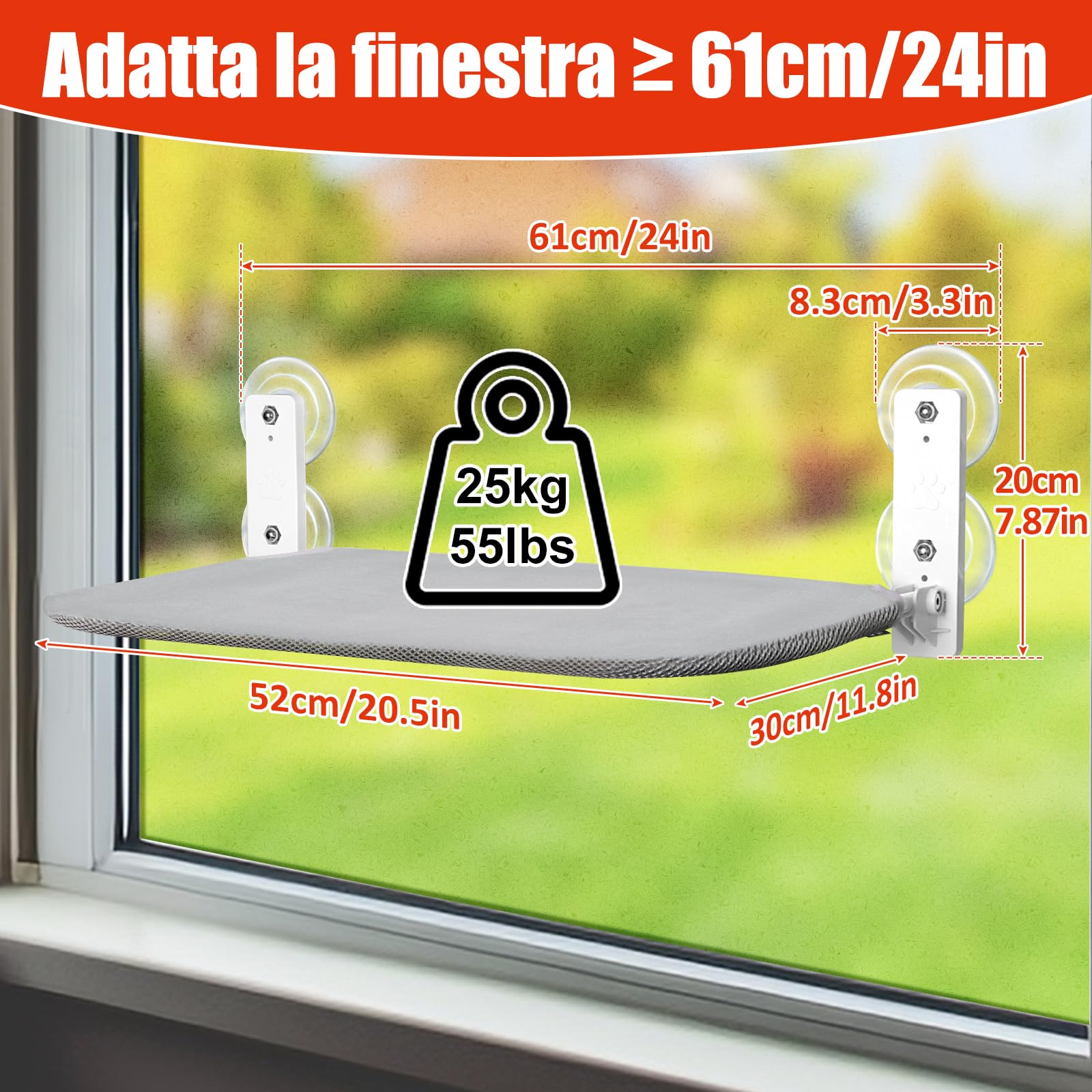 GUUSII HOME 2PCS Amaca Gatto da Finestra Amaca per Gatti Trespolo da Appendere Mensole Cuccia con Potenti Ventose Letto Facile da Montare Tappetino Reversibile 52 * 30cm Fino a 25kg (Grigio, M)
