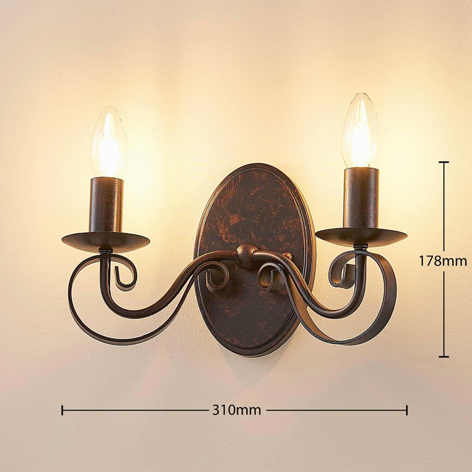Lucande Wandlampe/Wandleuchte Antik Look rostbraun, Innenleuchte Wand 2x E14 max. 40W ohne Leuchtmittel Wandbeleuchtung Wohnzimmer Flur