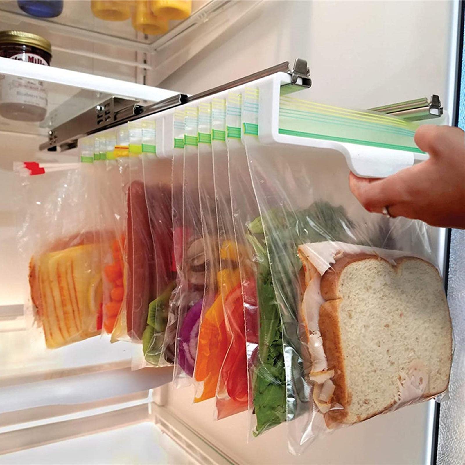 Buy Ziplock Bag Organizer Retractable Refrigerator Food Bag Hanging Storage Rail Rack, Kitchen