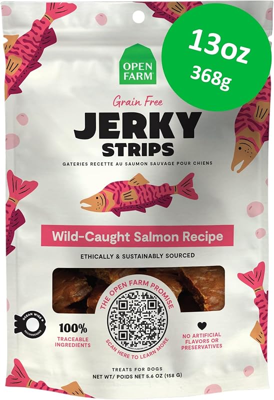 Petisco de Carne Seca para Cães Open Farm com Salmão Selvagem, Sem Grãos, 369 g