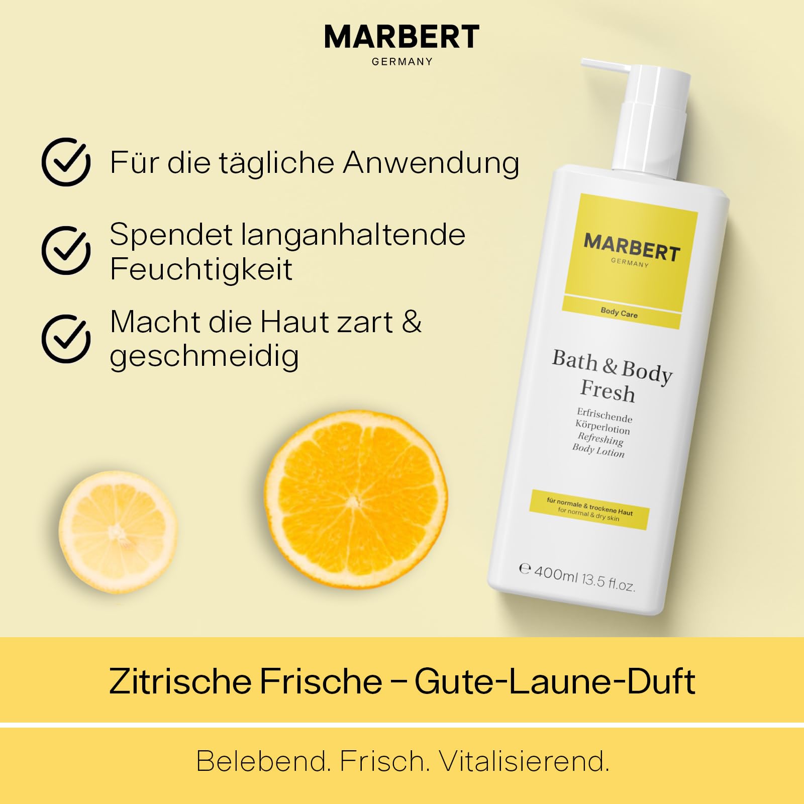 Marbert Bath & Body Fresh Körperlotion 4 x 400 ml – Erfrischende Feuchtigkeitspflege mit zitrischem Duft – Für geschmeidige Haut & ein belebendes Hautgefühl