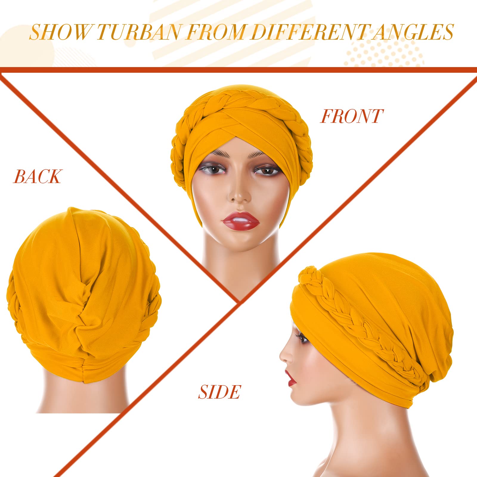 9 Pack Braid Turban Cap for Women Ethnic Bohemia Twisted Hair Cover Wrap Hat African Pre Tied Bonnet Chemo Cancer Braid Turban Hat Beanies Headwear Multicolor, Mehrfarbig, Einheitsgröße