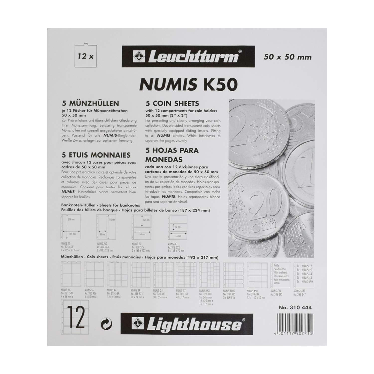 Lighthouse NUMIS Coin Sheets for Coin Holders Upto 50 x 50 mm - White | 193 x 217 mm| Pack of 5-image-11