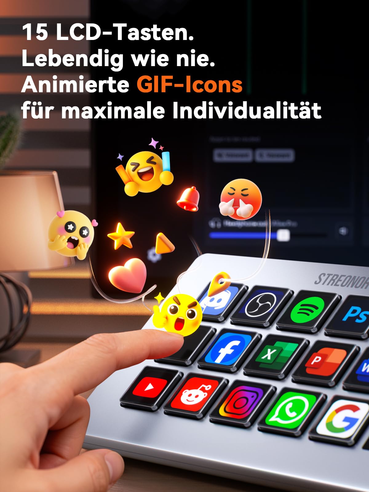 Stream Controller Standard S15 mit 15 Tasten und Info-Display | Stream Control Deck für OBS, Twitch, YouTube, Content Creators, Streaming & Gaming, kompatibel mit PC und Mac - Weiß