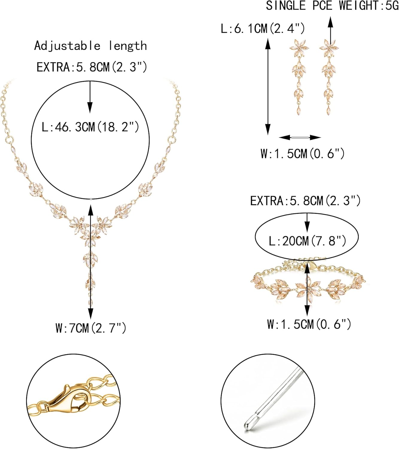 EVER FAITH Wedding Jewelry for Bride Bridesmaid, Stunning Rhinestone Crystal Flower Costume Prom Y-Shaped Necklace Dangle Earrings Bracelet Sets for Women - Image 5