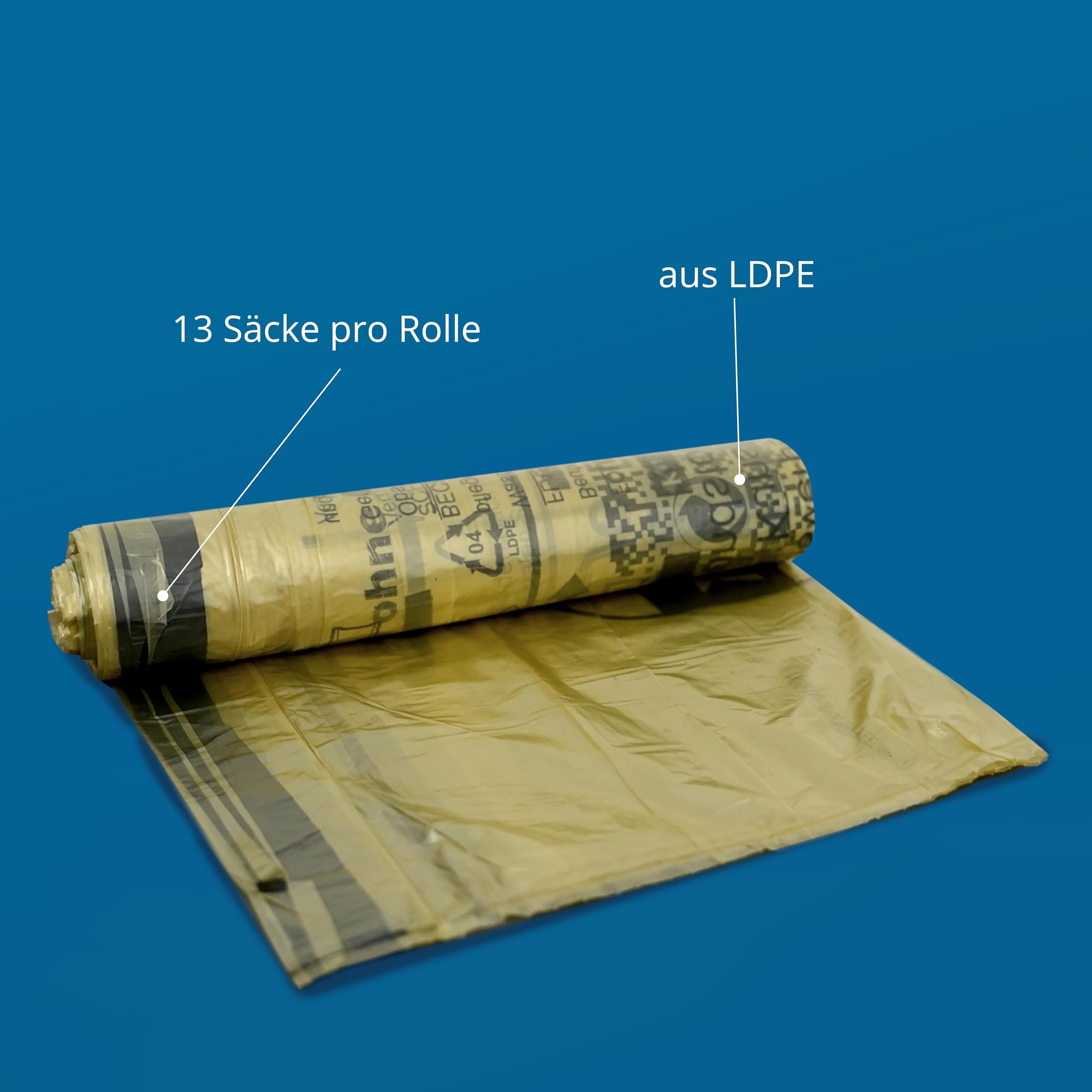130 Gelbe Säcke (10x13) – 22 µ, Reißfest & Elastisch, 98% Recycling-LDPE, Nachhaltig, Hergestellt in der EU, Strapazierfähig für Plastikmüll & Recycling