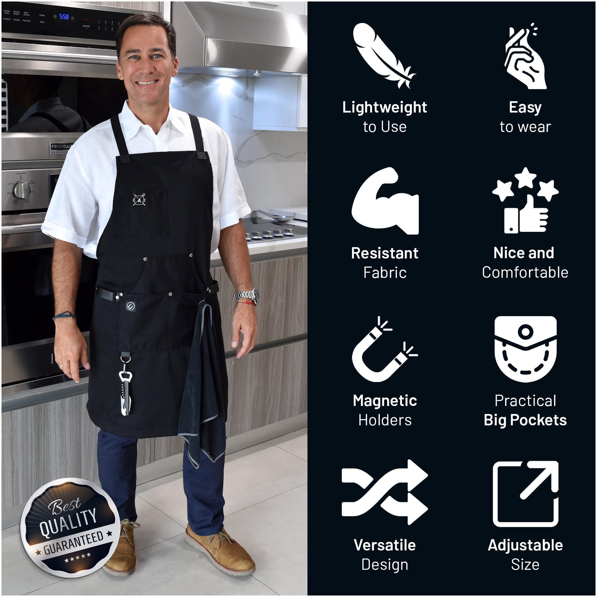 Delantal de cocina para hombre con bolsillos, grado profesional, hecho para cocinar, servidores, cómodo con correas cruzadas