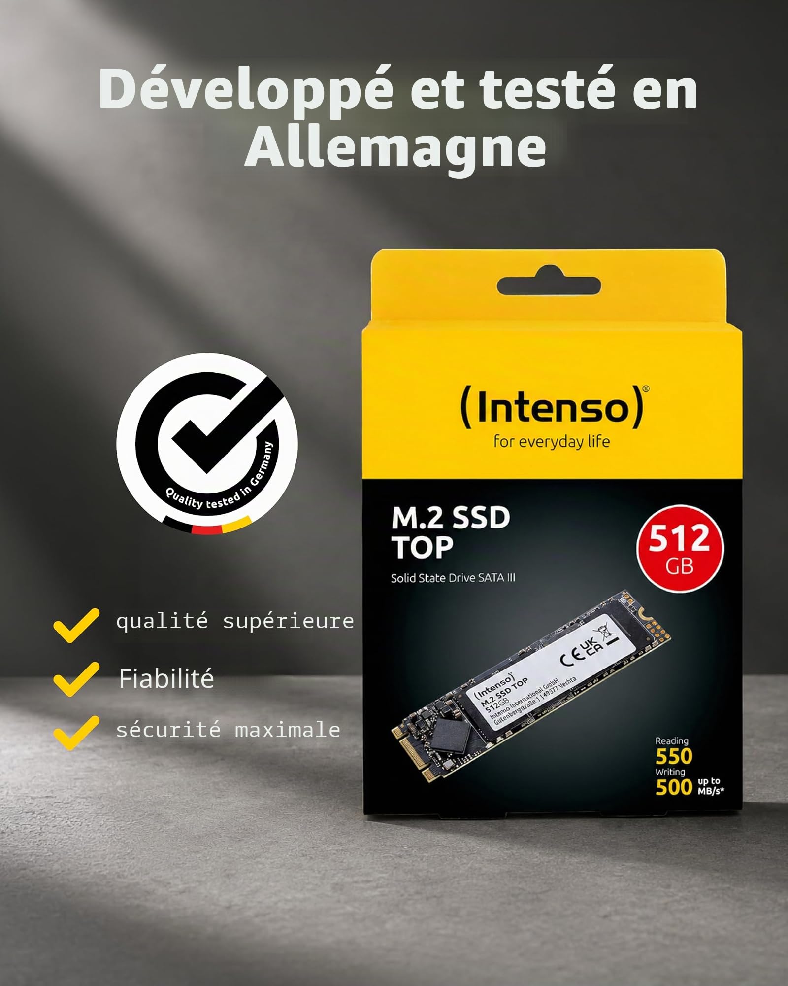 Intenso M.2 Disque SSD Interne SATA III Top, 512 GO, 550 Mo/s