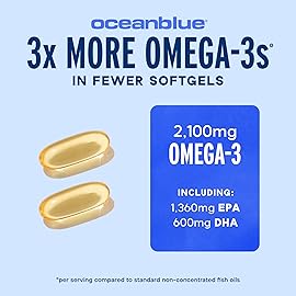 Oceanblue Professional Omega-3 2100mg Fish Oil Supplement - Triple Strength, High Potency EPA, DHA & DPA - Burpless, Wild-Caught, Natural Orange Flavor - 120 Count (Pack of 1)