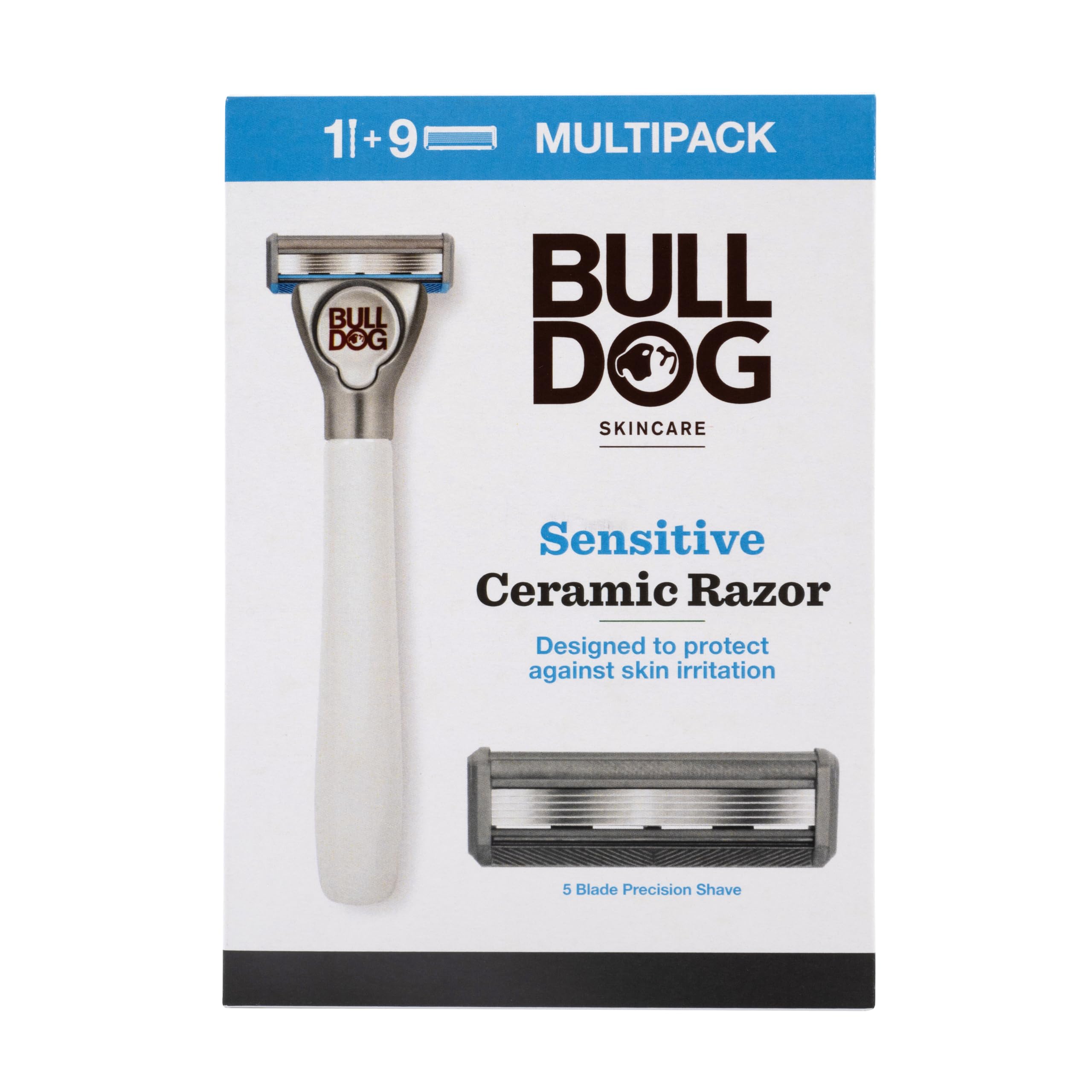 BULLDOG SKINCARE - Sensitive Ceramic Razor Multipack Smooth Glide Razor Handle plus 9 Blade Refills For Men