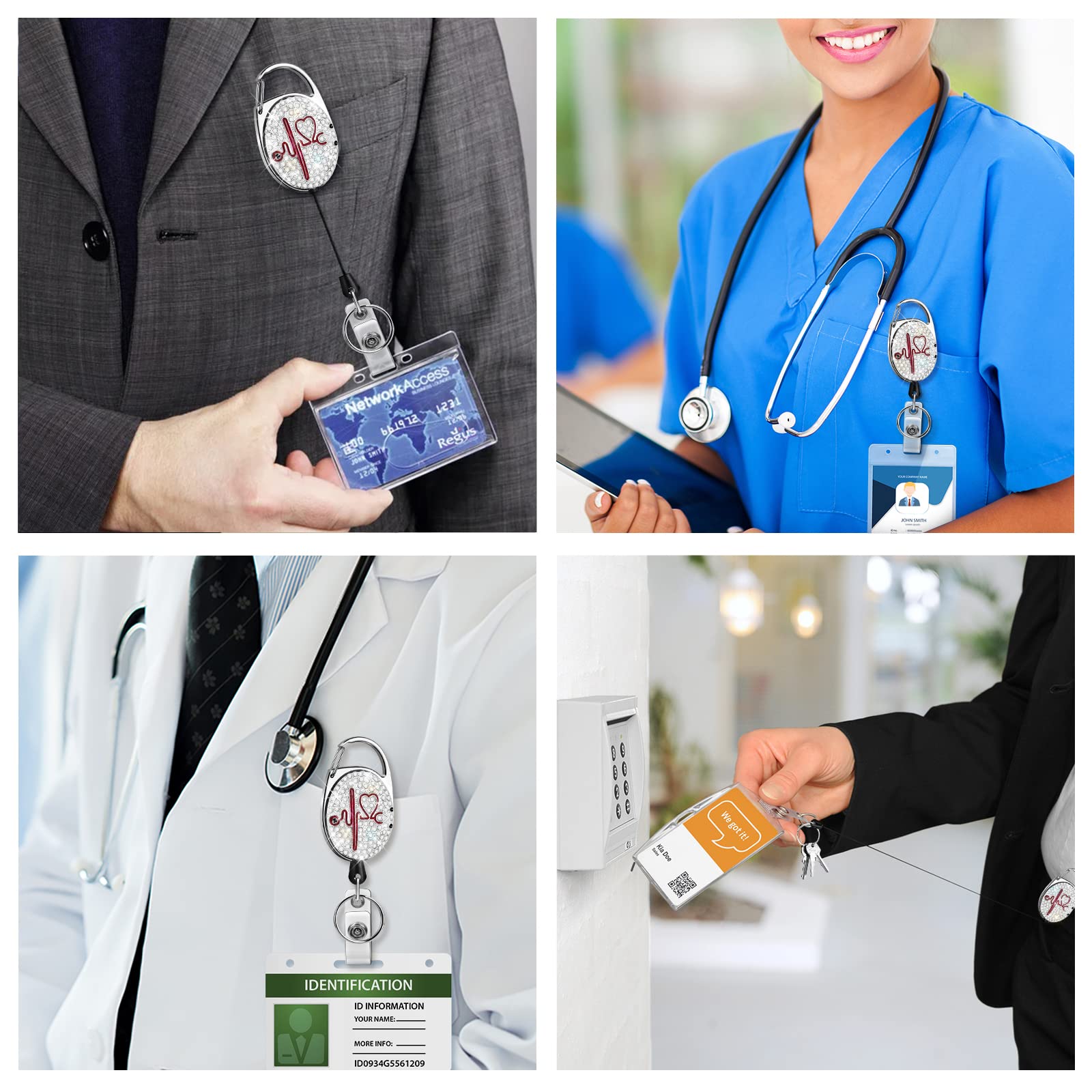 Rhinestone Badge Reels For Nurses - Bling ID Holders With 24-inch Retractable Cord