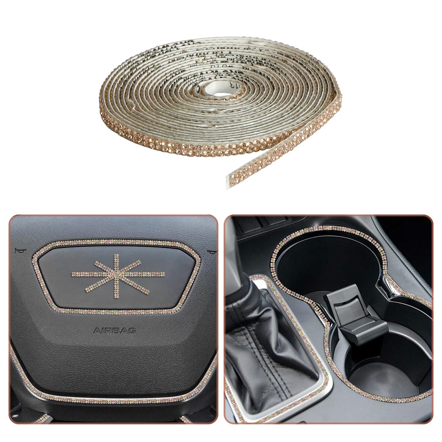 Rhinestone Ribbon,3 Yards Self-Adhesive Red Car Decor,Rhinestone Tape for Crafts DIY Event Dress Shoes Phone Car Party Decorations,2 Rows, Width 0.2"