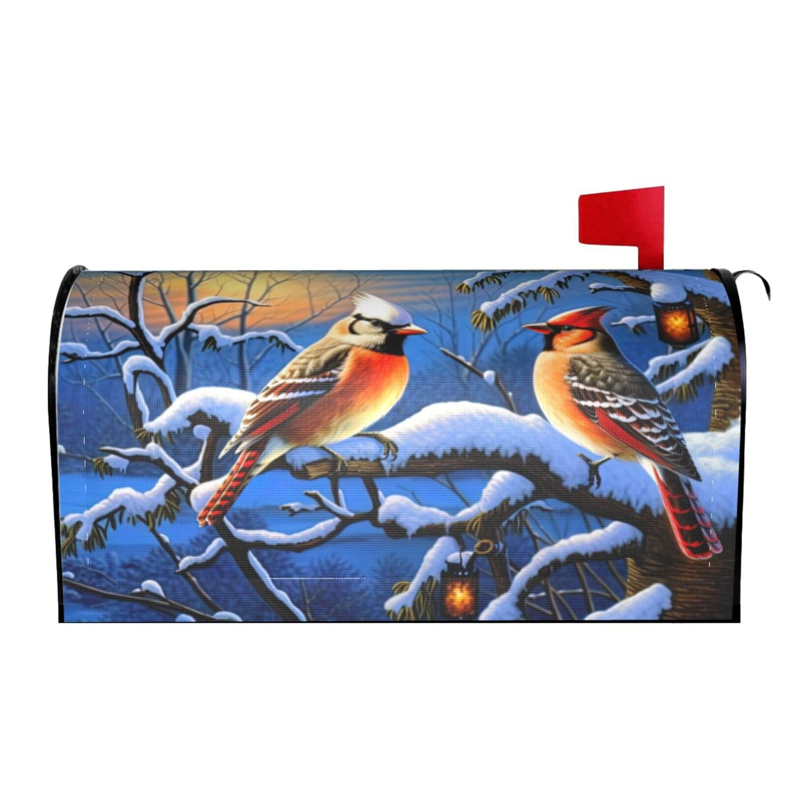 Snow Winter Bird 01 Mailbox Covers Magnetic Wraps Post Letter Box Cover Garden Home Decor