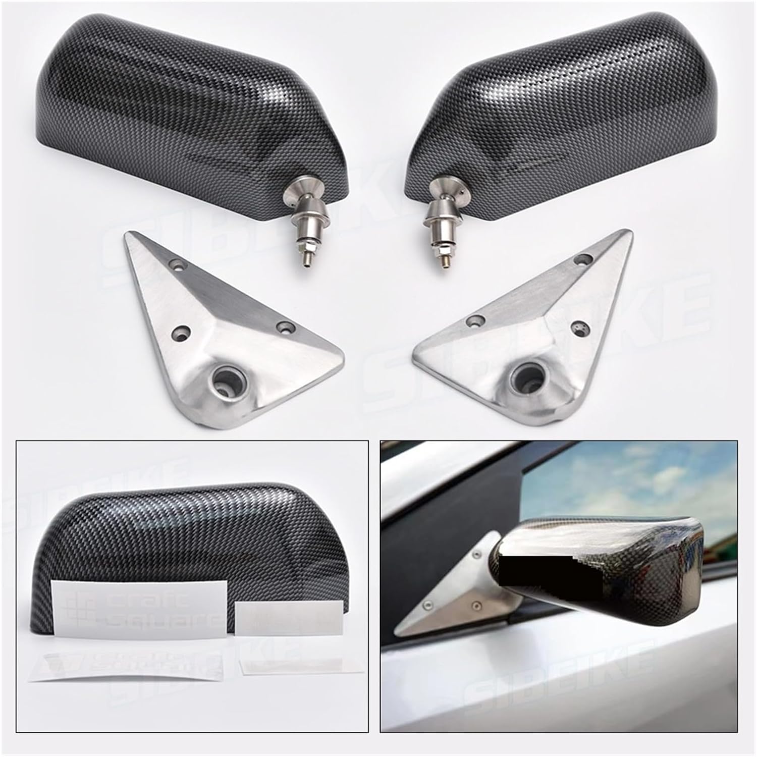 BEUTEE Universal Racing Craft Square Carbon Fiber Car Side Mirror, Left & Right, Manual, Convex, Universal Mount