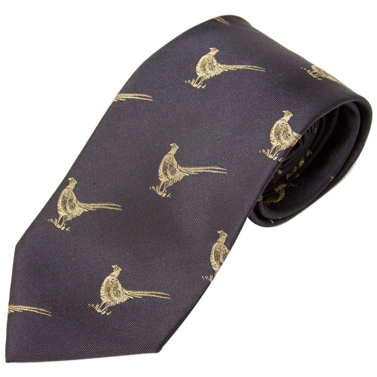 Bisley Pheasants Navy Silk Tie - Shooting and hunting