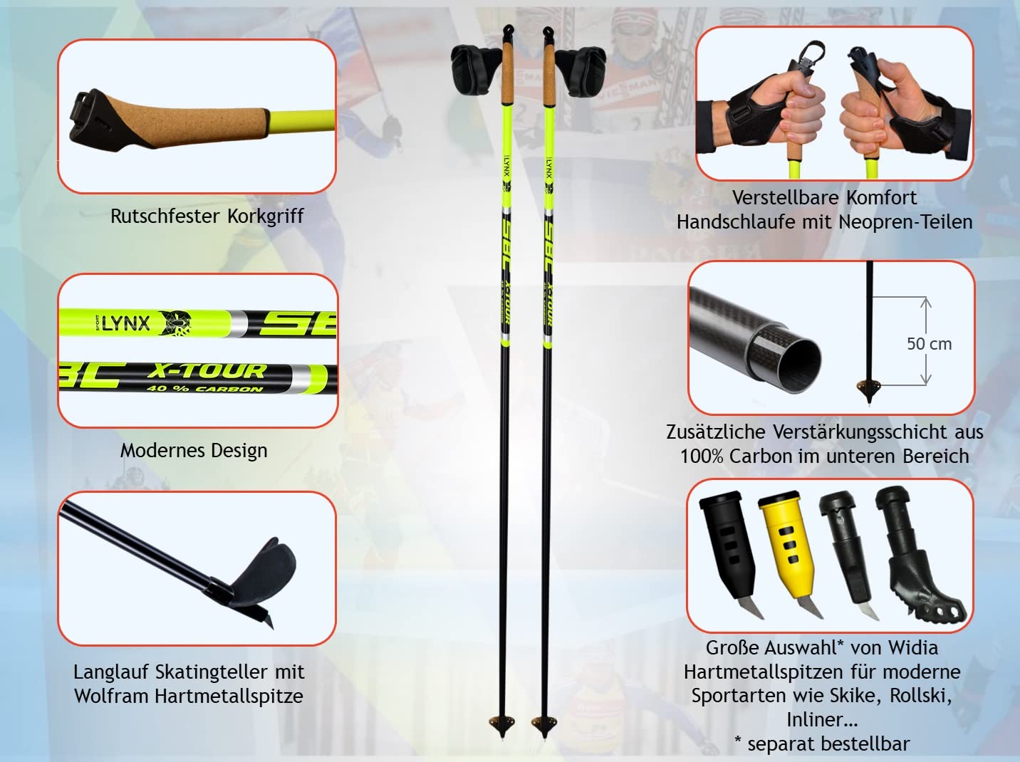 X-Tour Carbon Skike Roller Skating Rollski Skiroller Stöcke