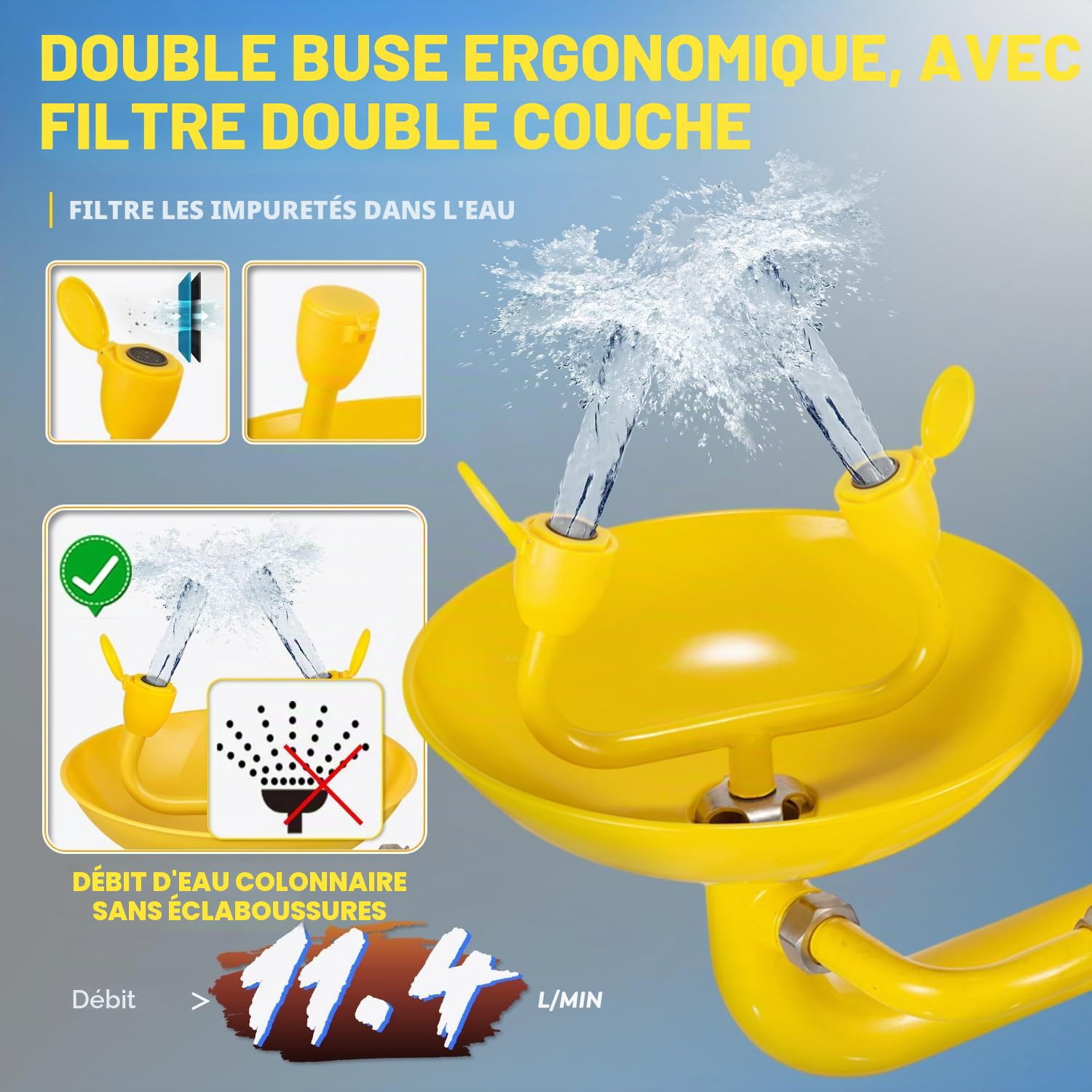 CGOLDENWALL Station Combinée Lavage Oculaire d'Urgence, ABS Revêtu SUS304 | Douche de Sécurité Murale, Lavage Oculaire 12L/min & Douche 75,7L/min, Filtre Antidéflagrant pour Usine, Labo, Industrie