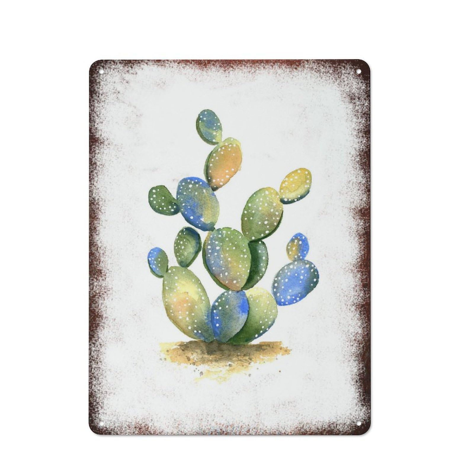 peiyeety Metal Tin Sign Retro Distressed Vintage Rustic Metal Colorful Cactus Watercolor Print Wall Art Decor for Home Kitchen Bedroom Bathroom Farmhouse Living Room Office Apartment 6x8 INCH