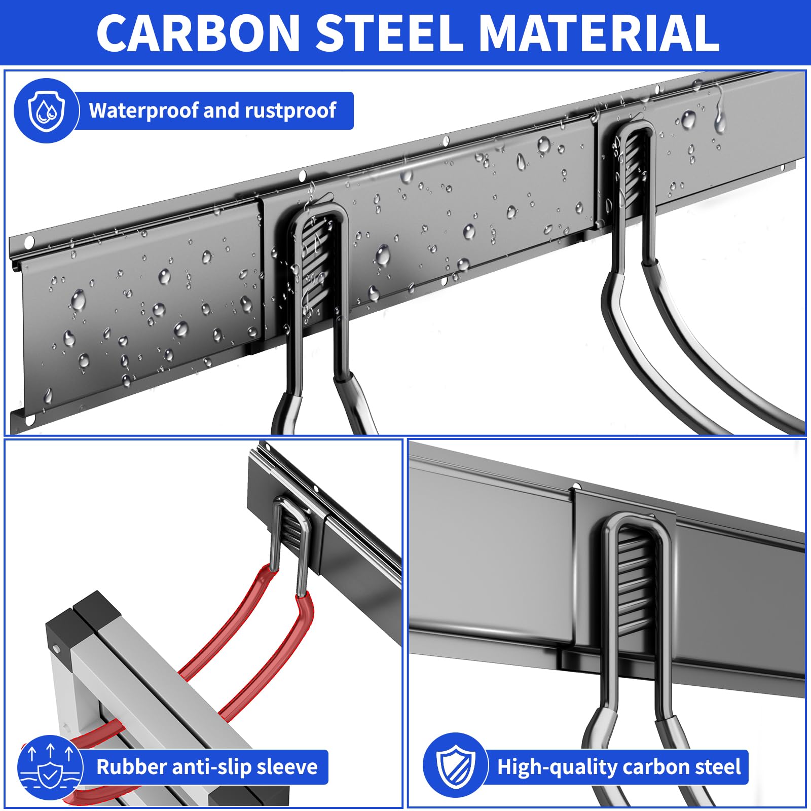 Organizer da parete per garage, 162,6 cm, resistente, facile da installare, con 10 ganci regolabili, per casa, garage, esterni, officine (nero)
