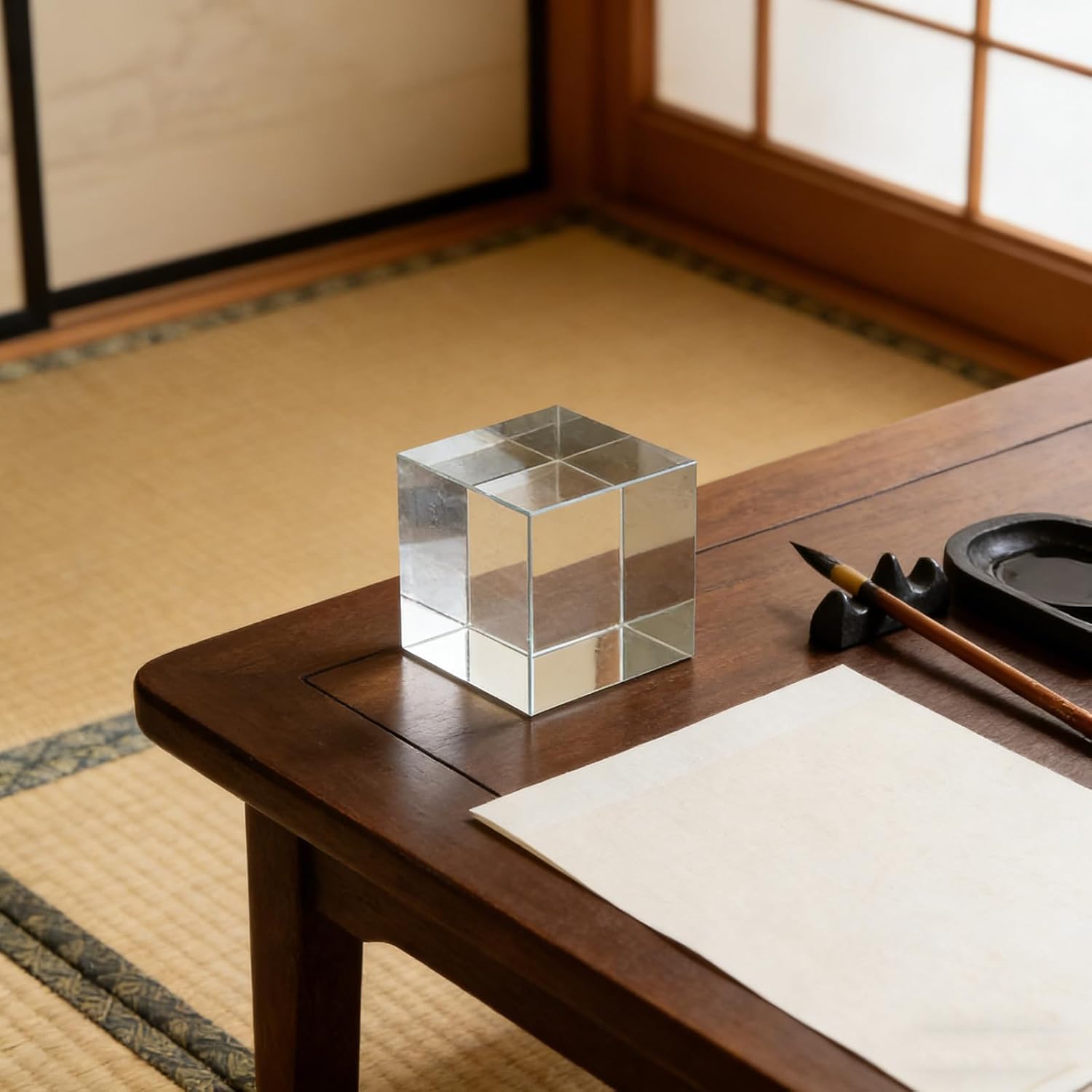 Clear Crystal Square Paperweight: Decorative Paper Weight for Office Desk Decor - Crystal Block Glass Cube for Calligraphy Writing Reading