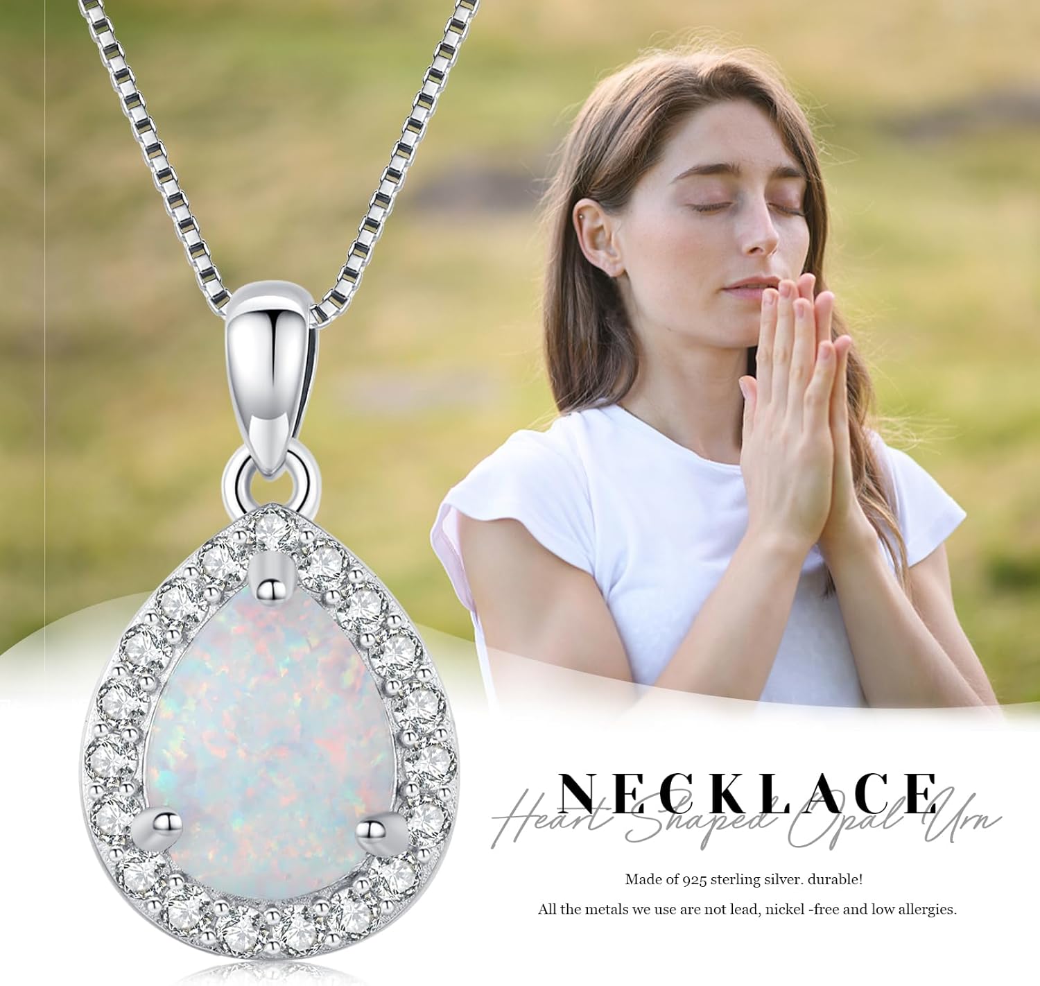 Urn necklace for Ashes 925 Sterling Silver Opal/Turquoise/Moonstone/Moss agate Pendant Cremation Memory Jewelry Keepsake Gifts for Women - Image 5