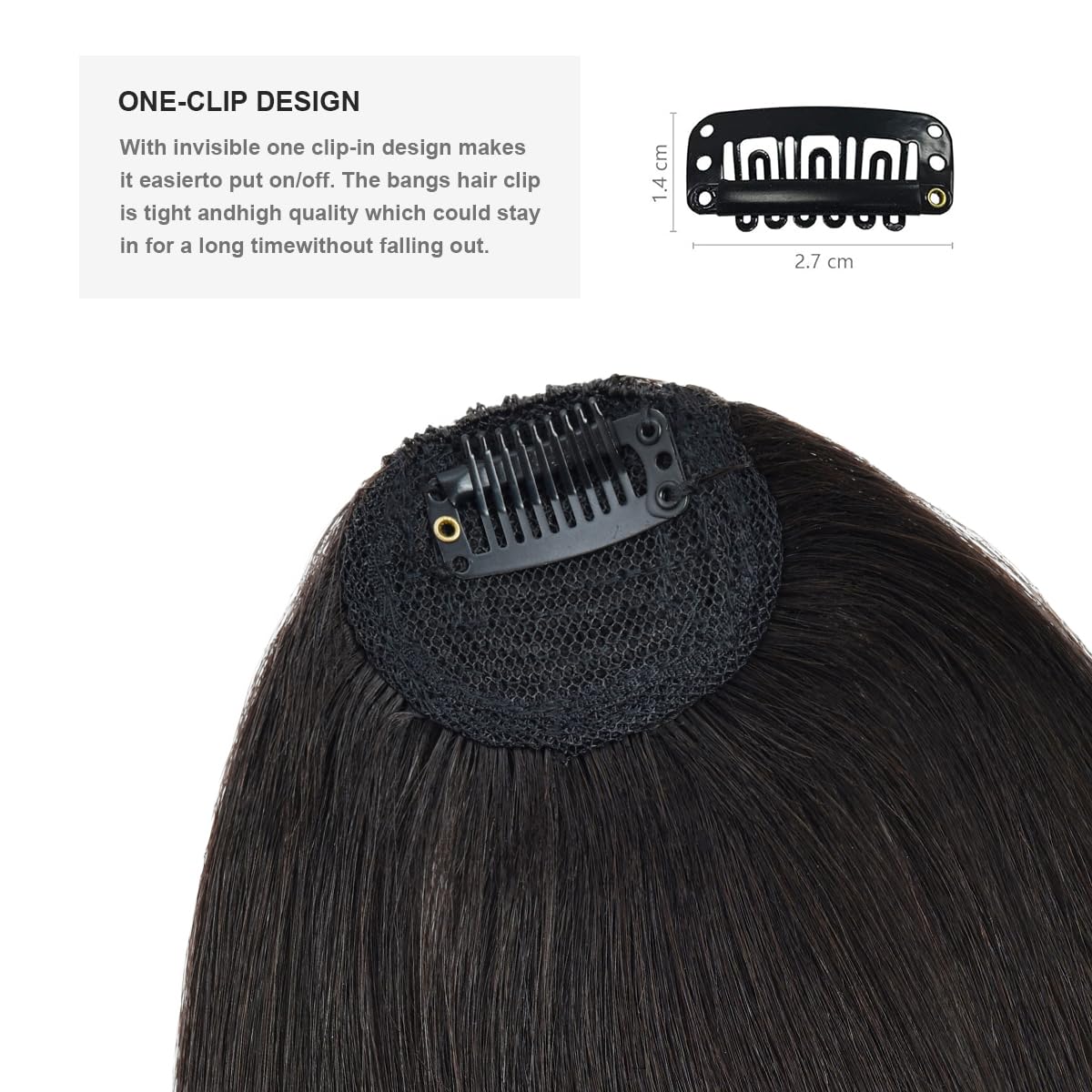 BUYOGET Clip in Fringe Human Hair Extension Dark Brown Straight Remy Fringe Clip on Bangs Hair Clip for Women - Image 4
