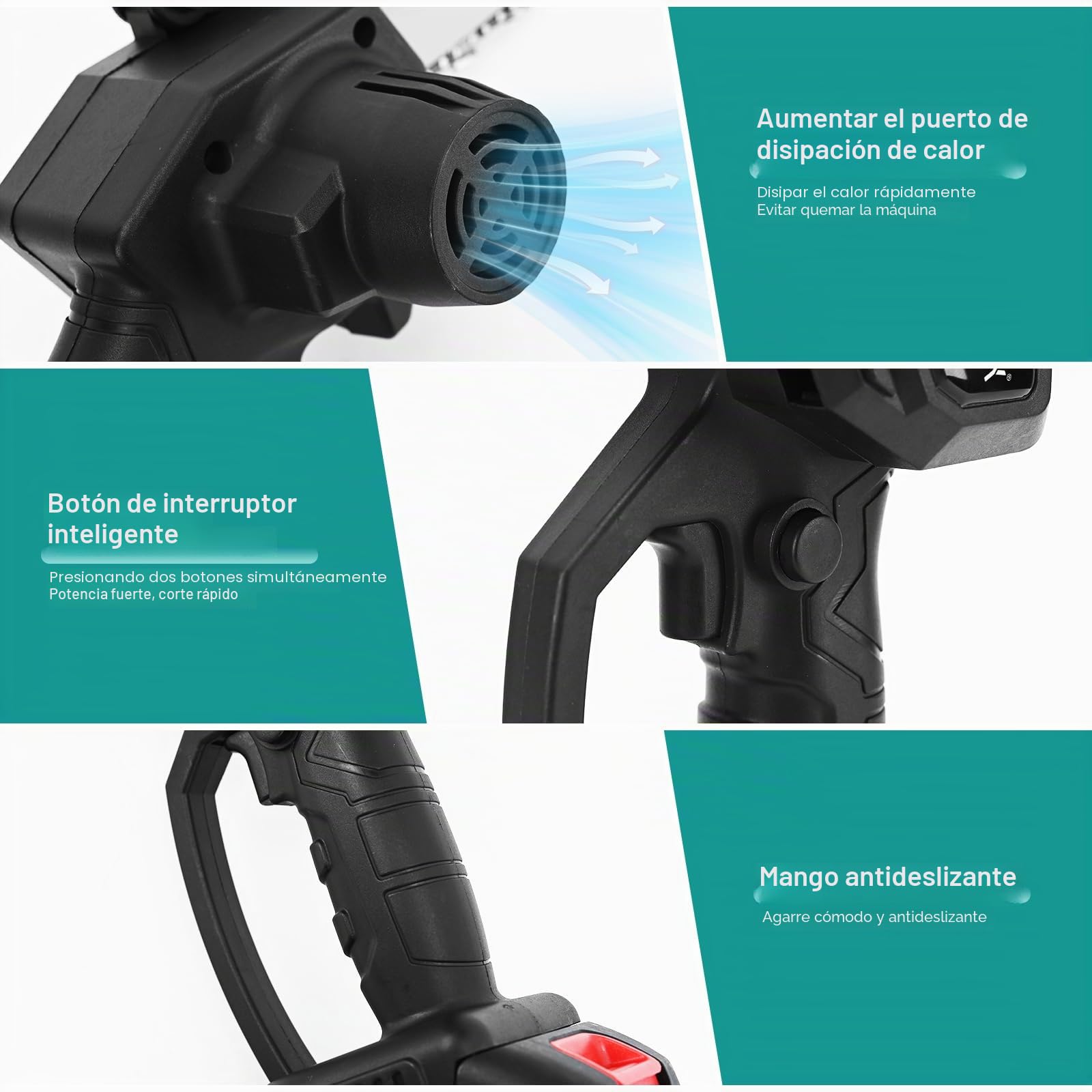 Mini motosierra eléctrica de 6 y 8 pulgadas, de mano, con 2 baterías, 4 cadenas, 1 gafa de protección, 1 destornillador, un par de guantes anticorte, herramientas eléctricas de motosierra