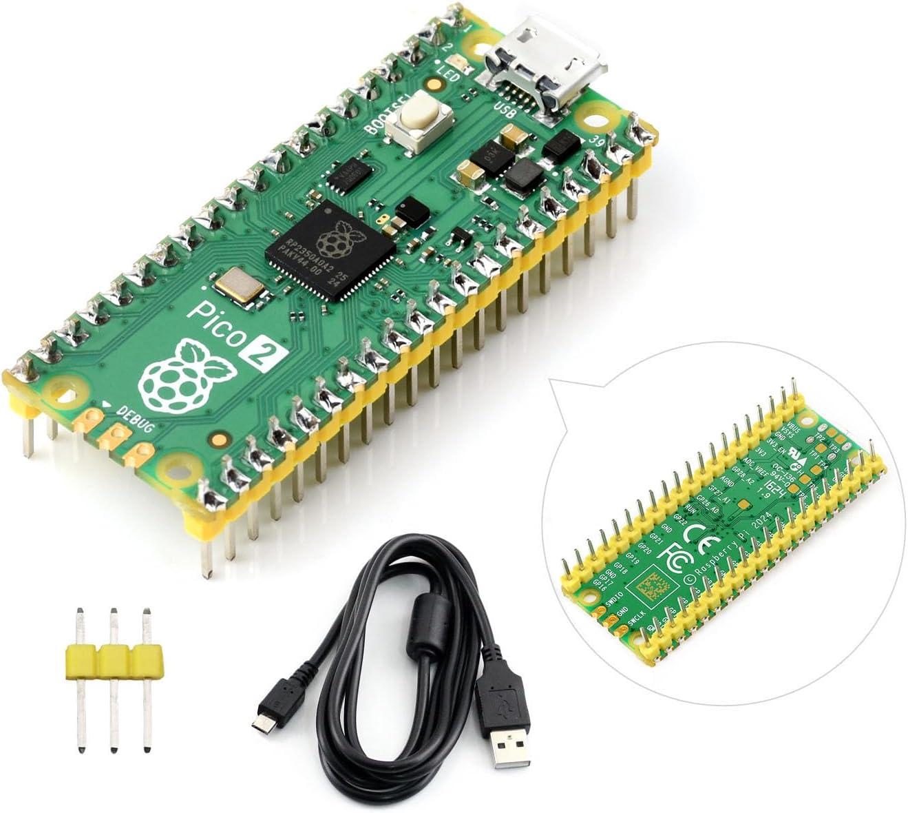 Waveshare Pi-Pico-2-M, Tiny Fast Microcontroller Board With Flexible Digital Interfaces RP2350 Chip Dual-Core & Dual-Architecture Design 4MB Flash Memory Support C/C++/MicroPython