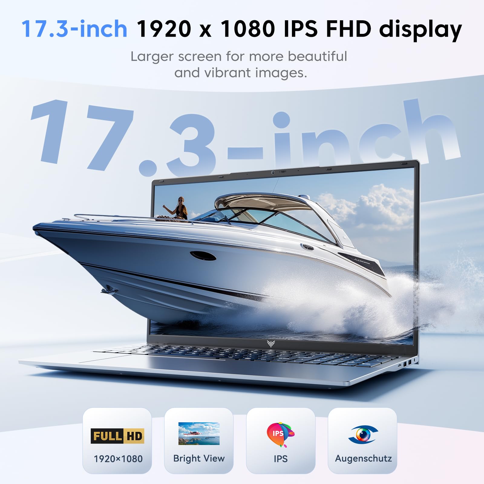 Tivique 17,3" FHD PC Portatile Processor N95, Fino a 3,4 GHz, 16GB DDR4 512GB SSD Espansione 2TB, Computer Portatile Batteria 6000 MAh, BT5.0, WiFi, 180° Pieghevole, USB3.2, Type C, Notebook Argento - 2