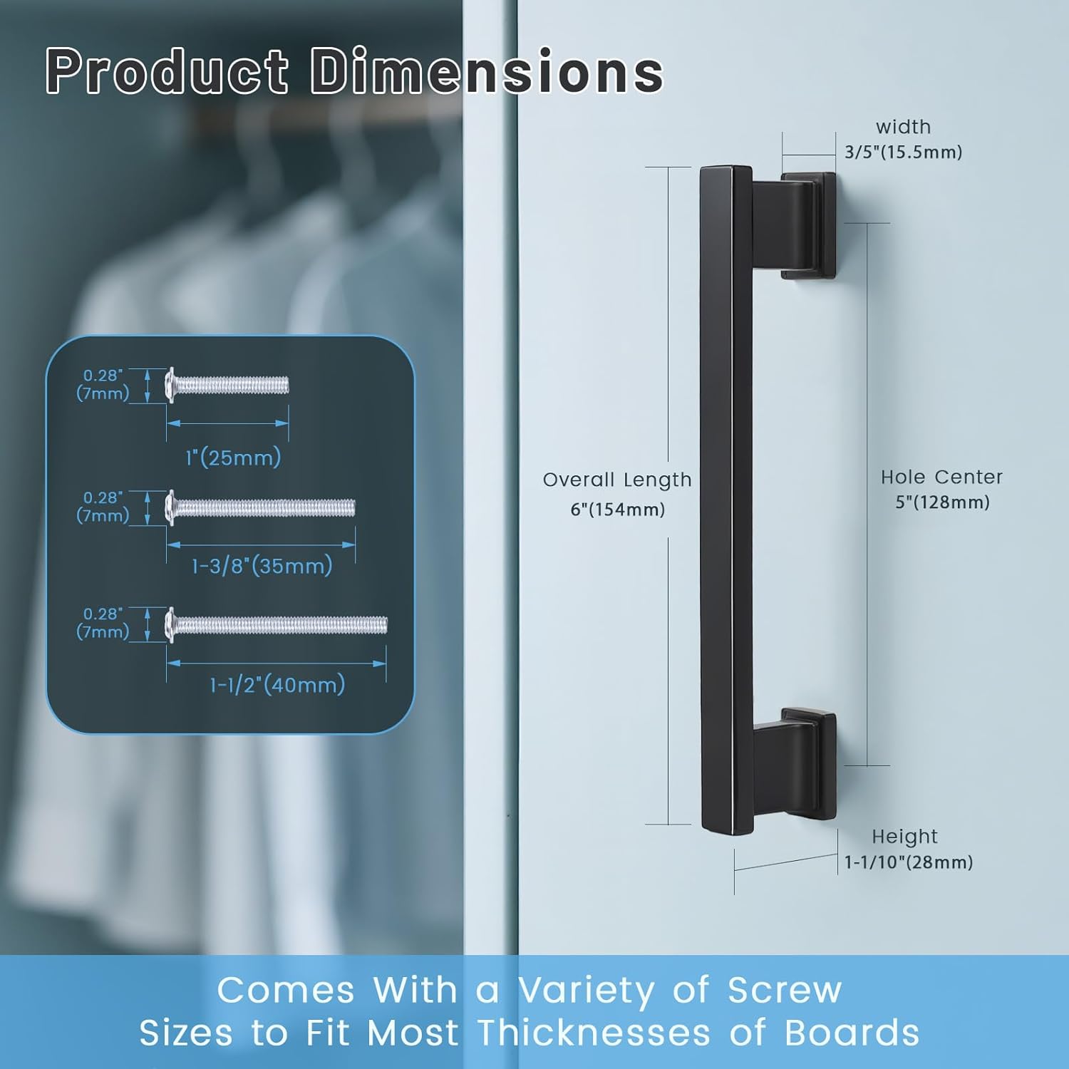 KNOBWELL 10 Pack Matte Black Solid Cabinet Pulls 5 Inch(128mm) Hole Center Kitchen Cabinet Handles,Cabinet Hardware for Cupboard Drawer Pulls