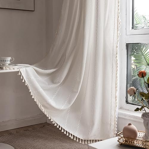 RoomTalks White Modern Farmhouse Textured Curtains for Bedroom Living Room