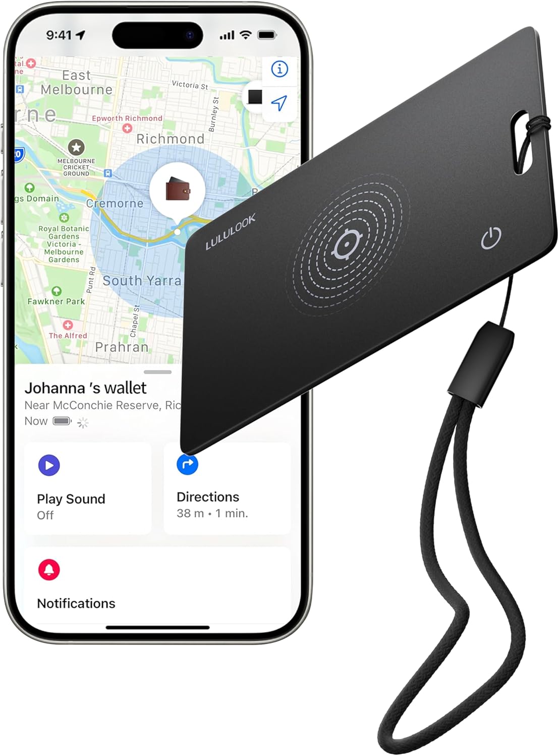 LULULOOK Traqueur de Carte Ultra-Fine - Compatible Apple Find My - Étanche IP67 Noir - Localisation Facile