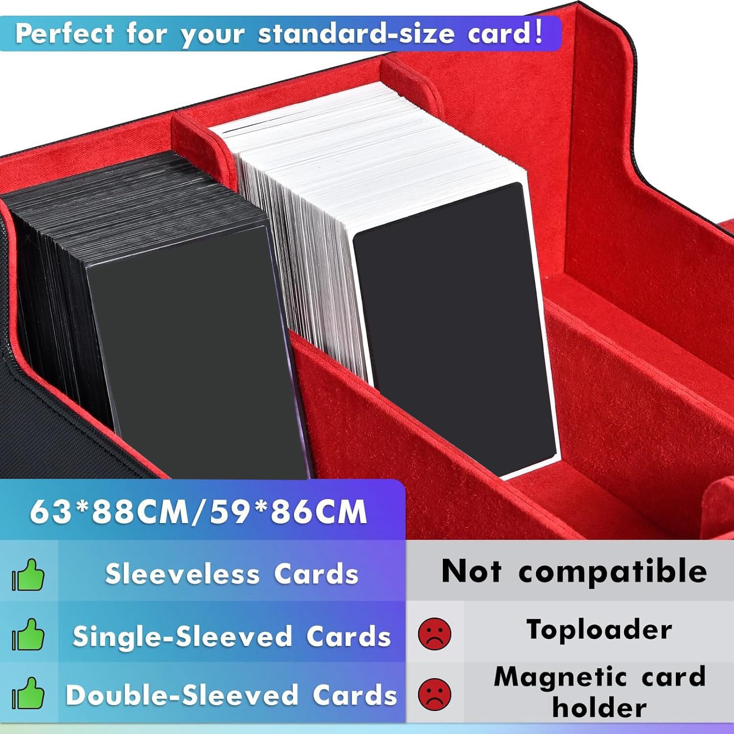 Scatola Porta Carte per Carte Collezionabili, Porta Carte con Chiusura Magnetica per Mazzo con Caricamento Laterale Superiore Scatola per Carte da Gioco Nero+Rosso Resistente