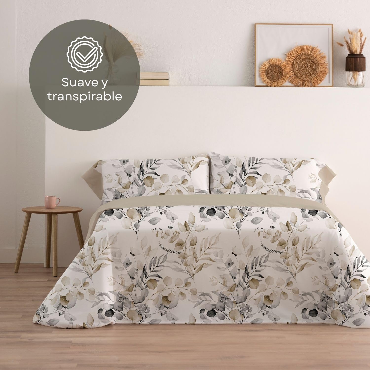 Donegal Collections - Juego de Sábanas 160x190 Ahoa Beige - Sábanas Cama 160-4 Piezas Sábana Bajera, Encimera y 2 Fundas de Almohada - Primavera Verano - Tacto Extra Suave Algodón Poliéster