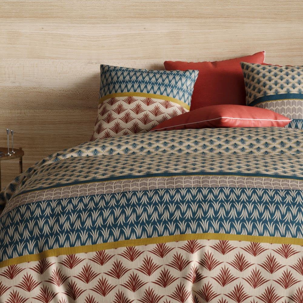 Housse de Couette réversible 220x240 cm + 2 taies d'oreiller 63x63 cm Percale de Coton Manille