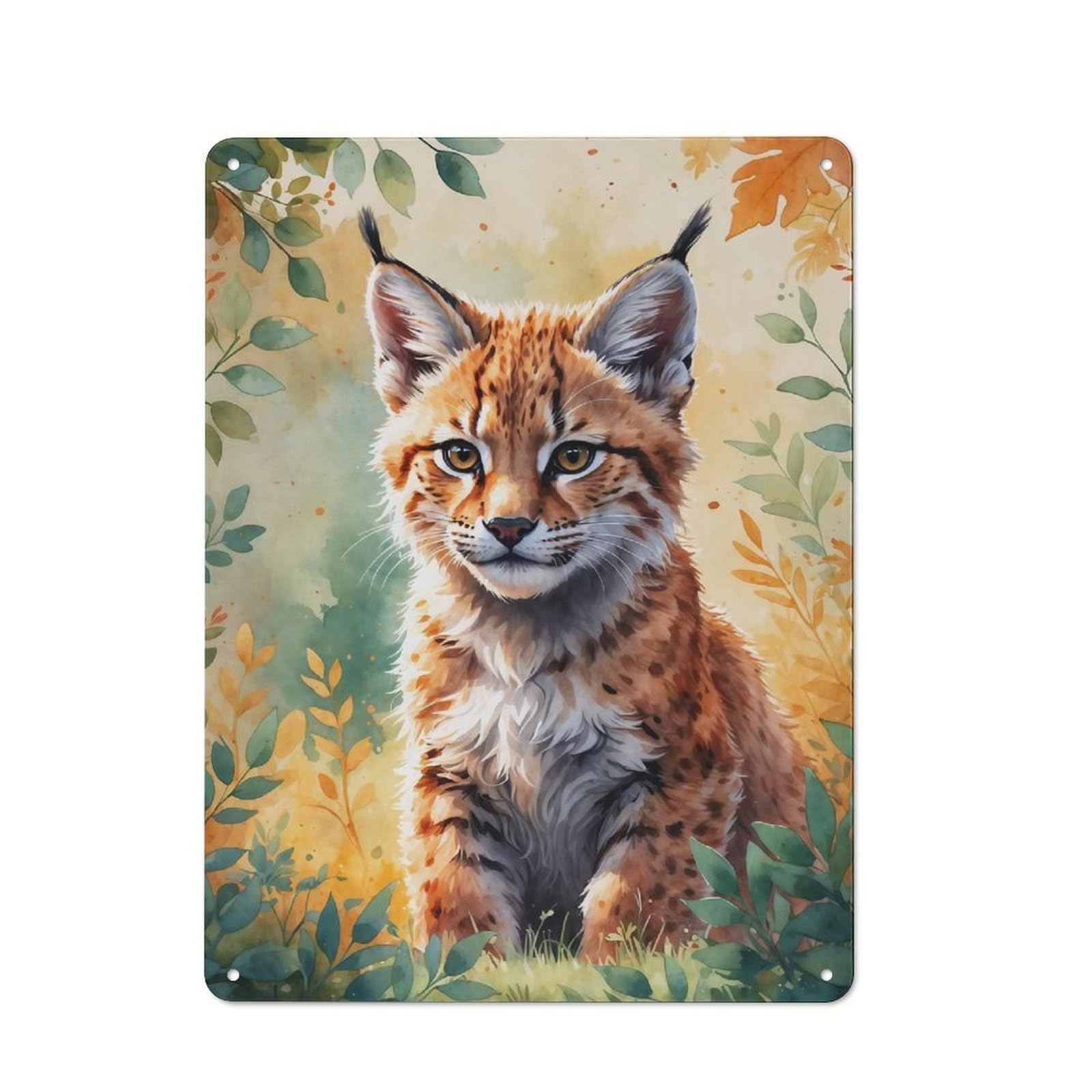 Junmoney Lynx Kitten Watercolor Kitchen Metal Sign With Design 40X30cm, Vintage Cafe Wall Decor For Restaurant, Kitchen, Counter Or Breakfast Nook