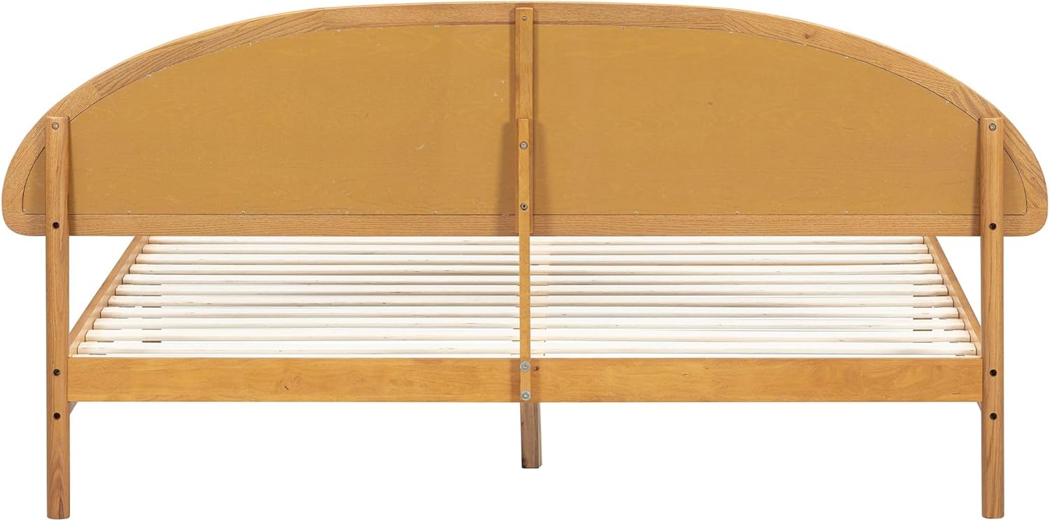 NTC Gem Wooden Bed Frame with Headboard and Natural Rattan, Solid Oak/Rubber Wood Foundation with Silent Slats, 1000 Lb Capacity, Effortless Assembly (Natural Cane - Rustic Oak, King)