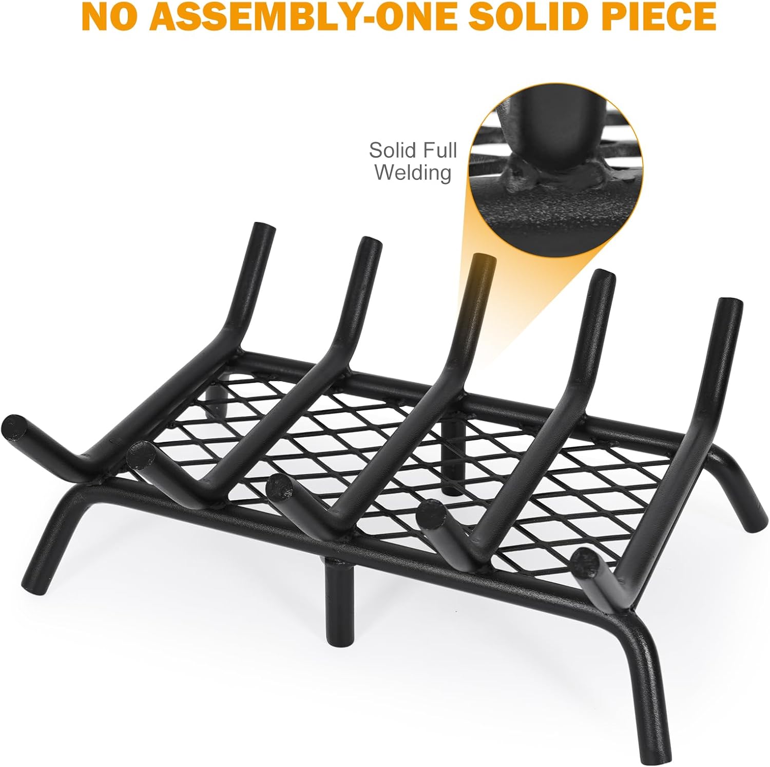Fireplace Grate 17inch with Ember Retainer | Fireplace Log Grate with Heavy Duty Solid Round Steel 3/4” Bar | No Assembly Required Hearth Grate for Firepit Firewood Log Indoor Wood Stove Burning