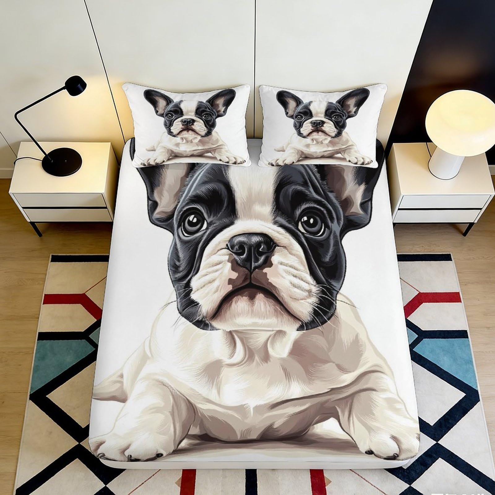 Jqzkxnhpbr Style-9 3D Printed French Bulldog Fitted Sheet Microfiber Soft Animal Pattern Mattress Cover For Bedroom Guest Room Decor 90X200x25cm