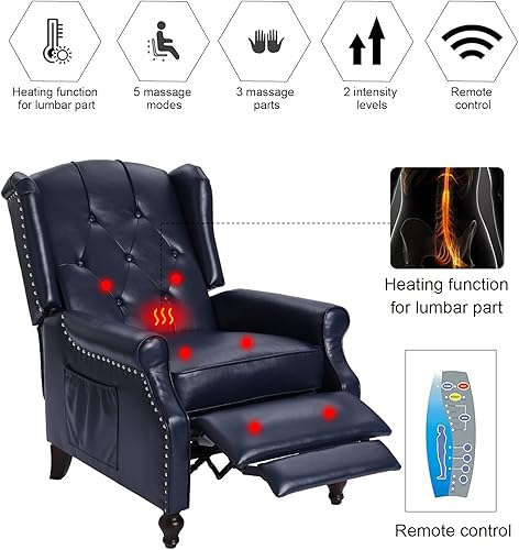Miniatura 82 de Silla reclinable de masaje con respaldo de alas con calor, sillón de tela copetudo, sillón reclinable con respaldo a distancia y respaldo ajustable