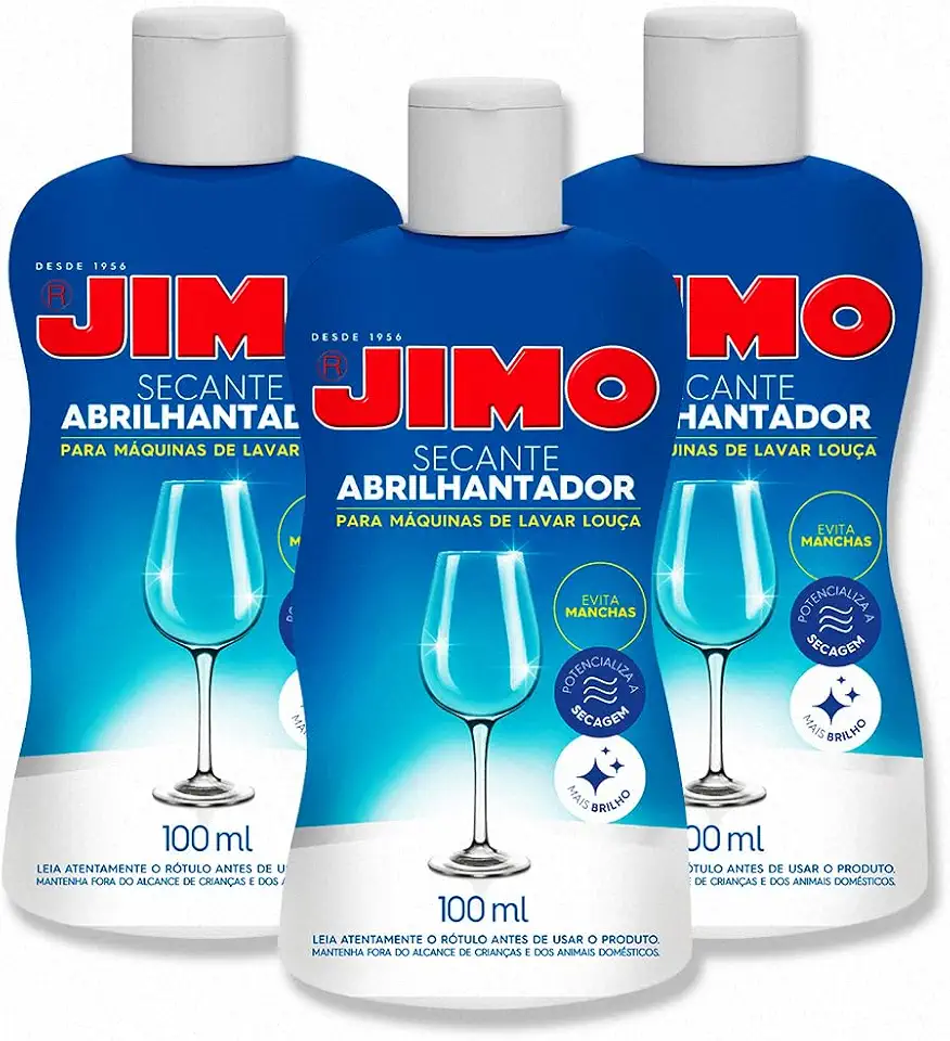 Kit 3 Secante Abrilhantador Jimo 100ml para Máquina de Lavar Louça Secagem Rápida e Brilhando