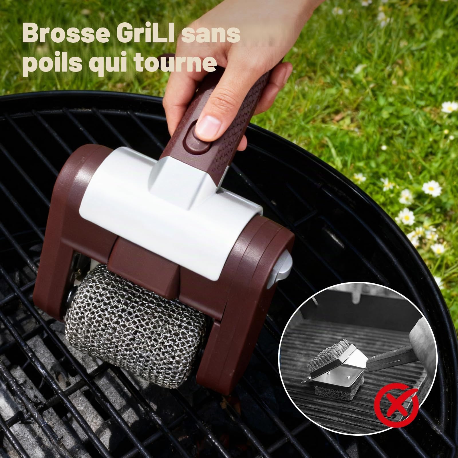 Brosse Électrique sans Fil pour Barbecue,avec Lumière LED,en Acier Inoxydable 304,sans Poils,Rechargeable Et sans Fil,pour Tous Les Types De Barbecues