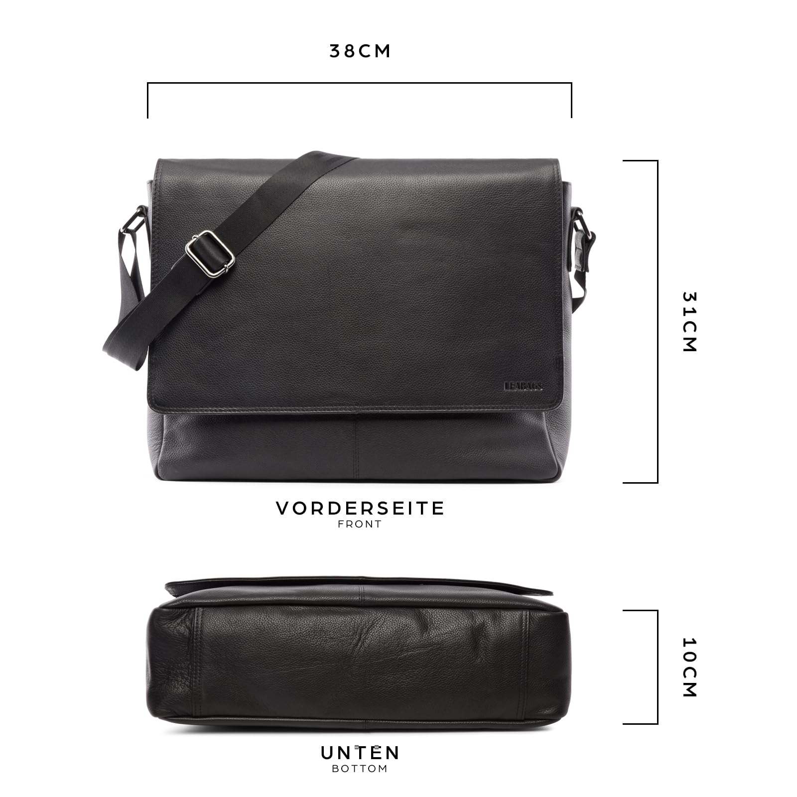 Leabags Leder Umhängetasche Herren I Arbeitstasche Herren I Laptoptasche Leder Herren bis I Aktentasche Herren I Ledertasche Herren I Nappa Schwarz – Bild 5